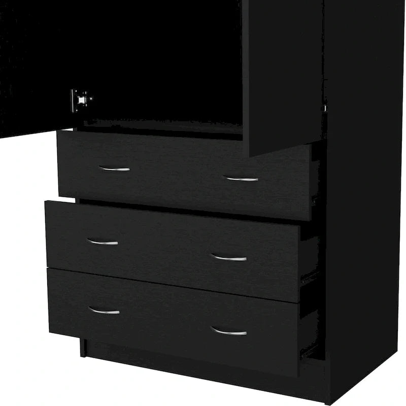 19 Modern Double-door Armoire with 3 Drawers and 1 Hanging Rod for Bedroom