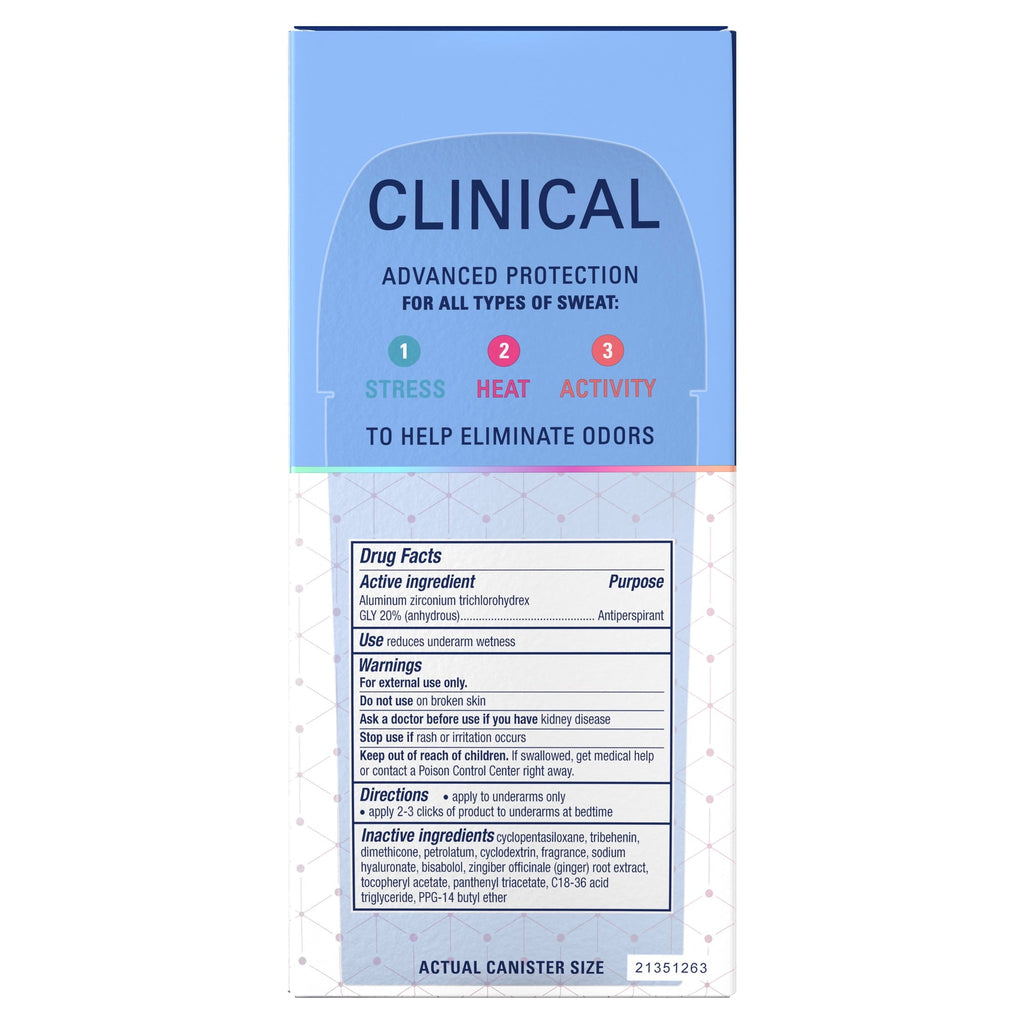 Clinical Antiperspirant Deodorant for Women, 100HR Sweat & Odor Protection, Hyaluronic Acid, Soft Solid, Stress Response, 2.6 oz