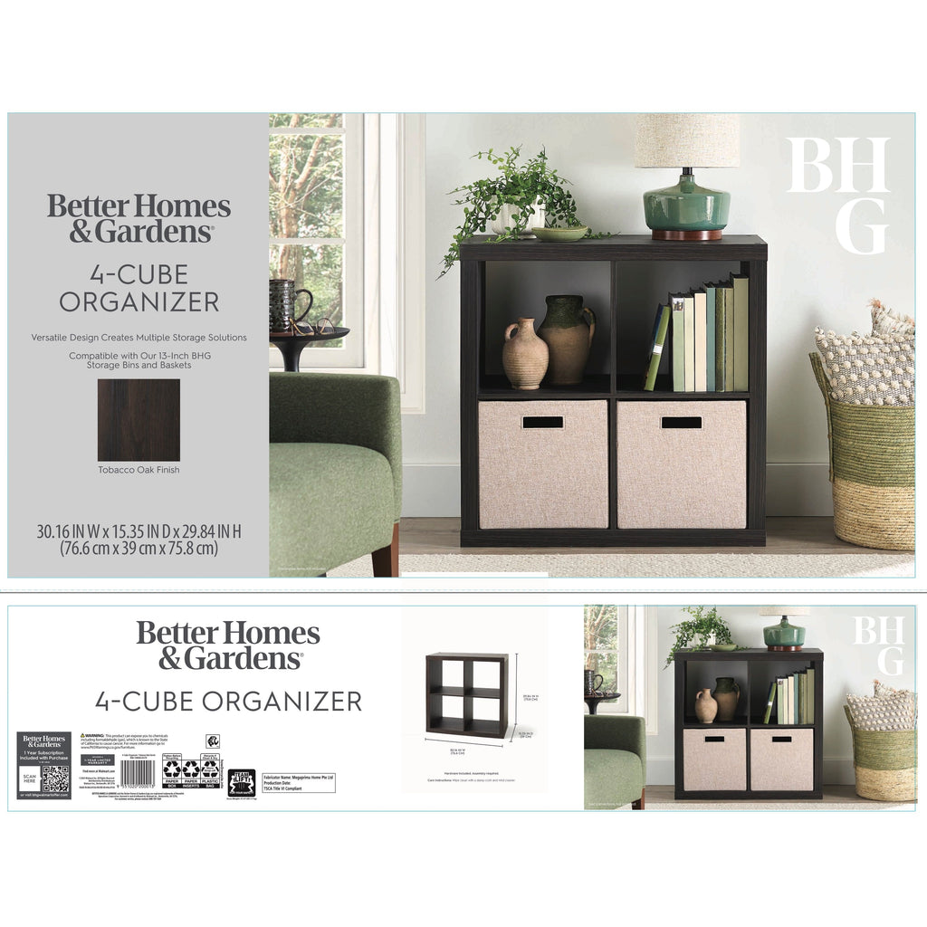 Better Homes & Gardens 4 Cube Storage Organizer, White Texture