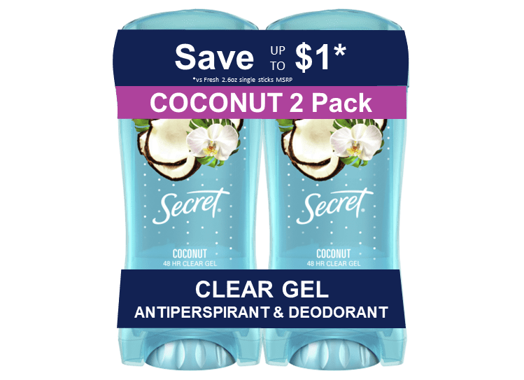 Fresh Clear Gel Antiperspirant and Deodorant for Women, Coconut Scent, 2.6 oz each, Pack of 2