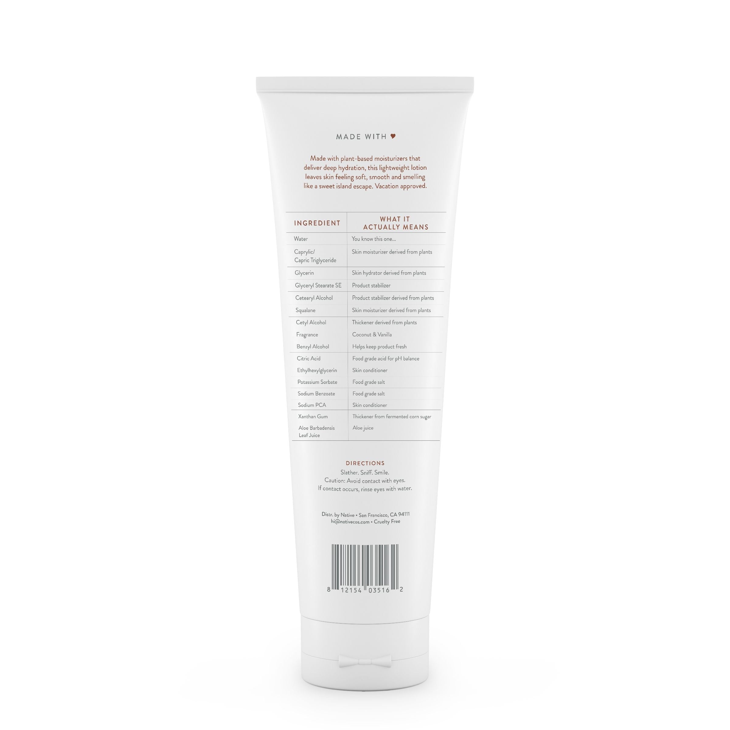 Natural Hand and Body Lotion, Coconut & Vanilla, Paraben Free, Silicone Free 12 oz
