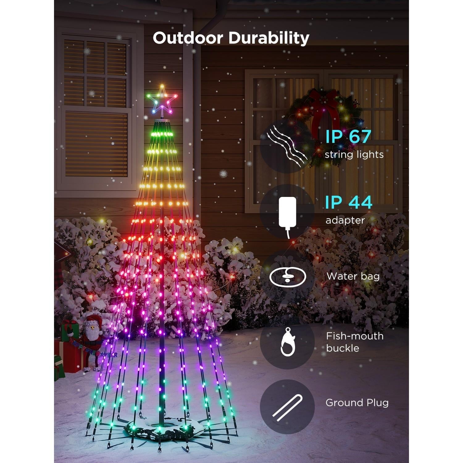 Christmas Cone Tree Lights 7.5ft 316LEDs with 66 Scene Modes, IP65 Waterproof for Indoor Outdoor Xmas Decor, Remote Control, Dimmable