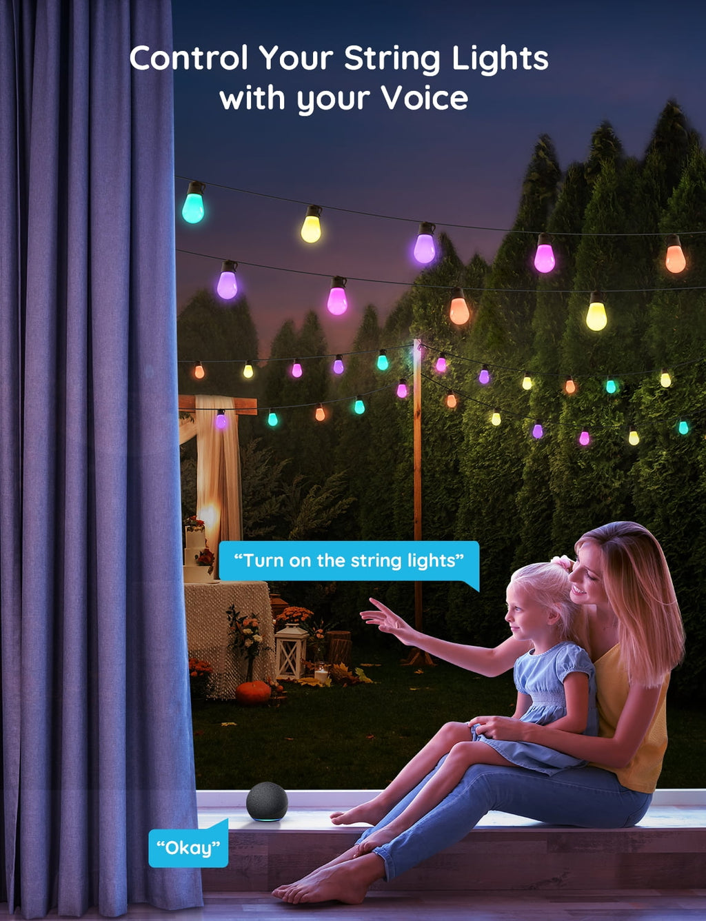 48ft light Bulbs String RGBW WiFi+Bluetooth, for Indoor and Outdoor Decoration