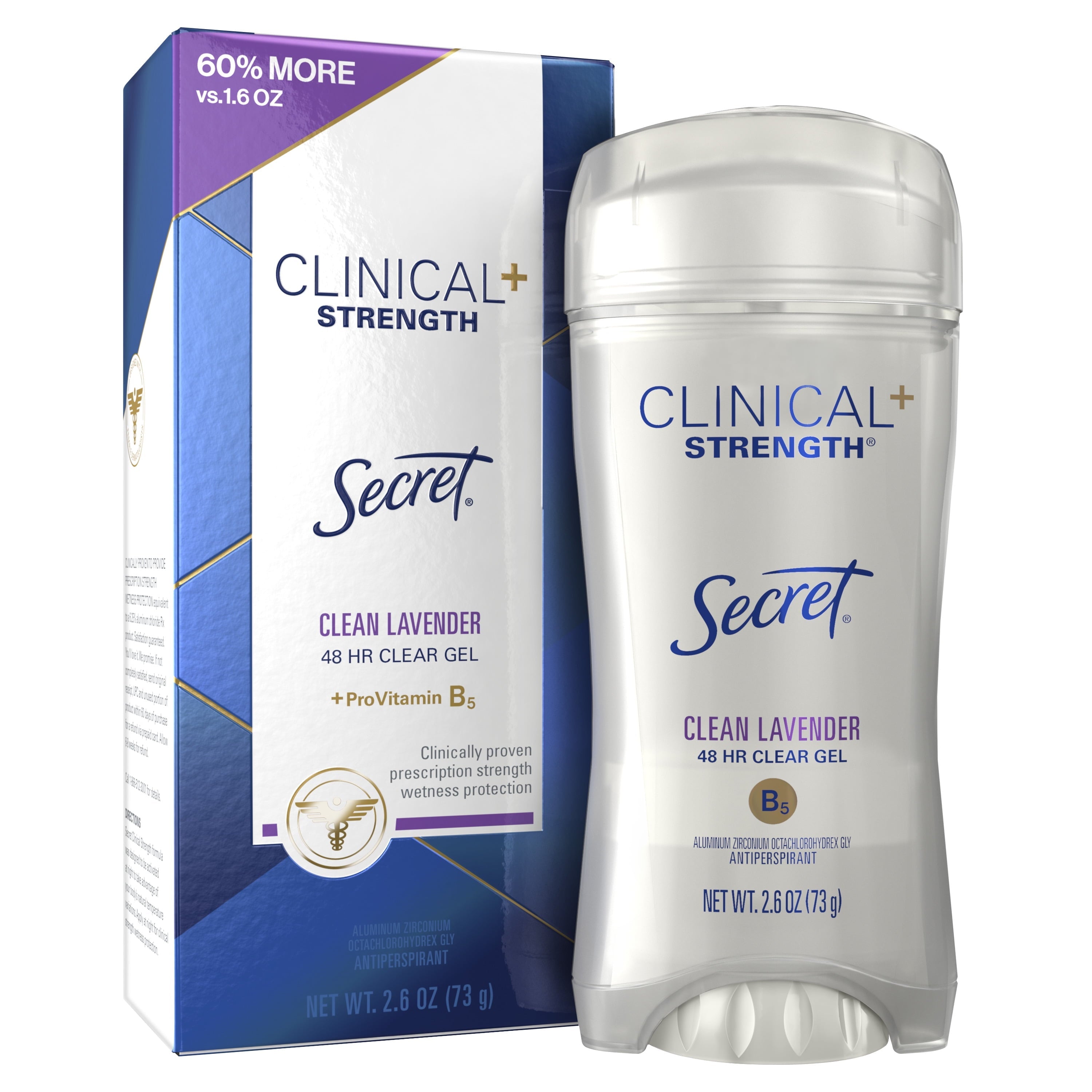 Clinical Antiperspirant Deodorant for Women, 100HR Sweat & Odor Protection, Pro-Hyaluronic Acid, Clear Gel, Clean Lavender, 2.6oz