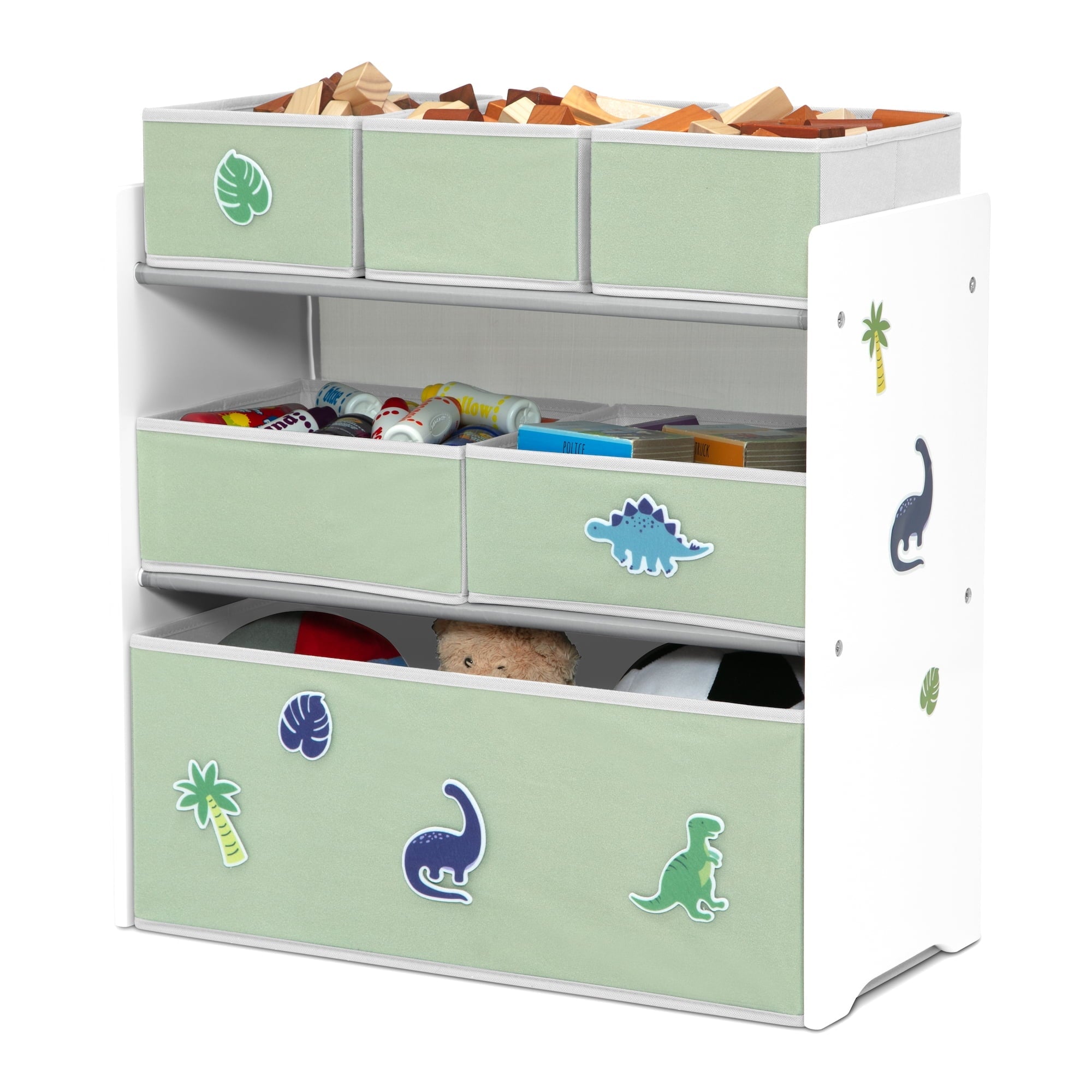 Design & Store 6 Bin Toy Storage Organizer with Interchangeable Patches, Green/Pink