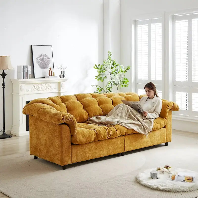 99.2 Chenille Comfort Deep Seat Sofa, Upholstered Fluffy Cloud Sofa