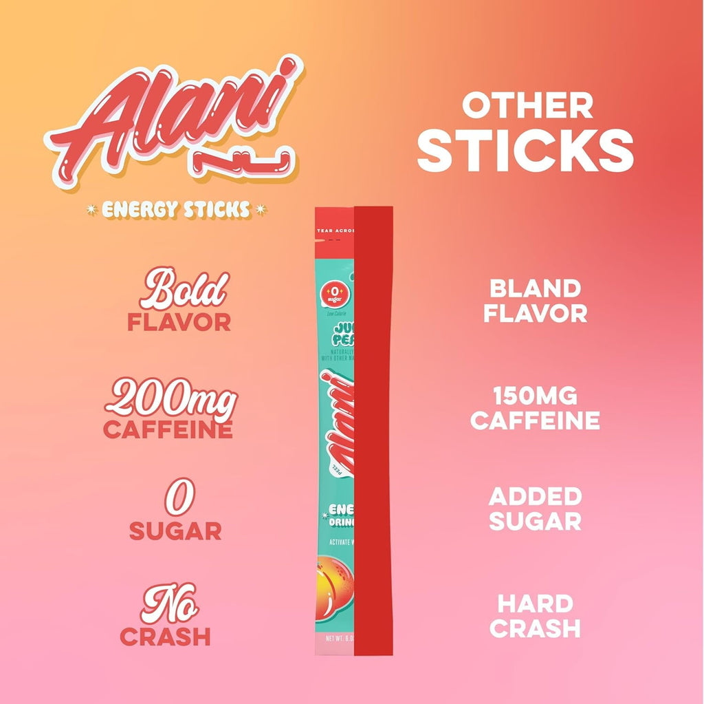 Energy Sticks, Juicy Peach, 10 Count, 200mg Caffeine, Zero Sugar