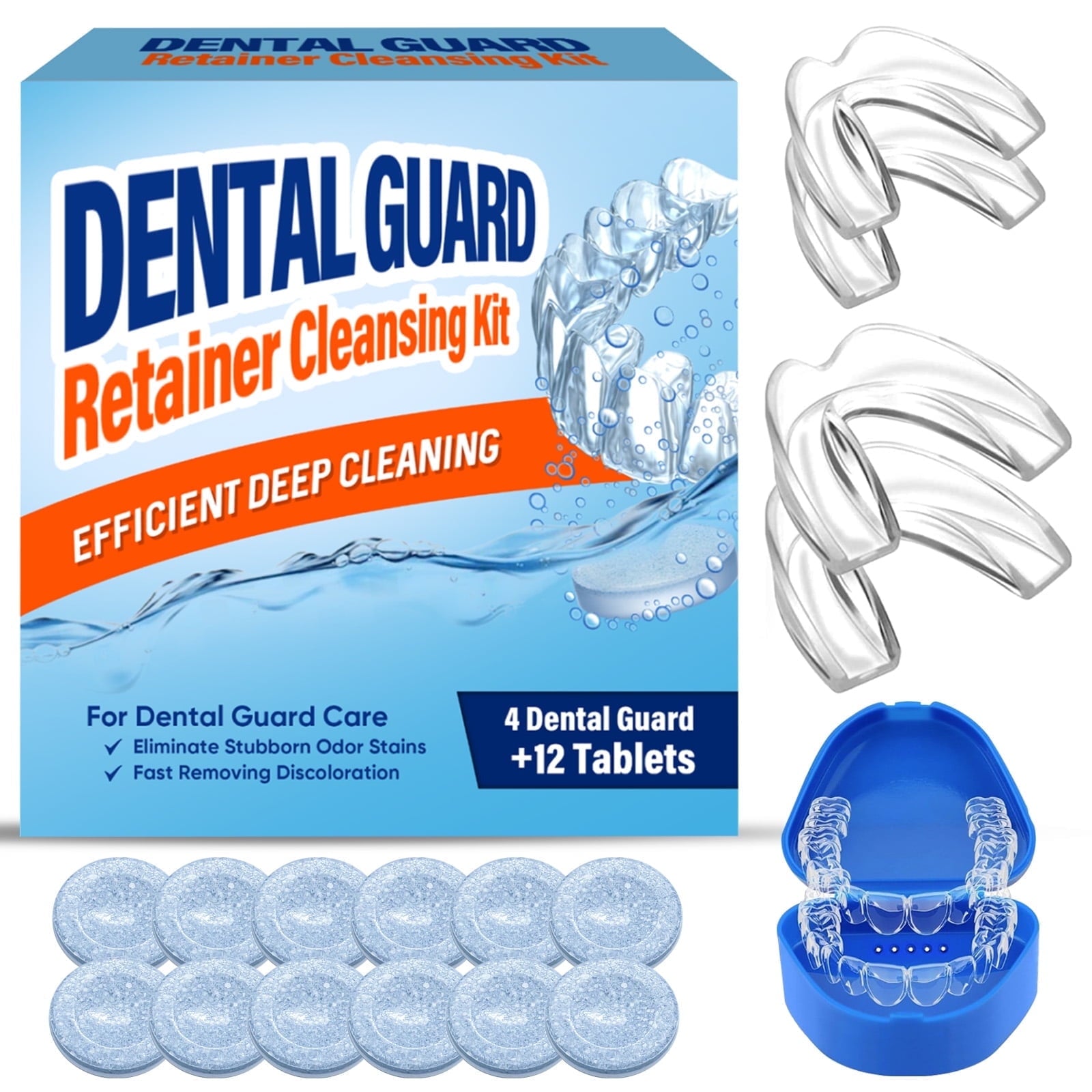 for Grinding Teeth at Night, Teeth Grinding for Sleeping, Sleep with 12 Cleaning Tablets, Anti Snoring Mouthpiece, Night Guards for Teeth Grinding, 4Pack