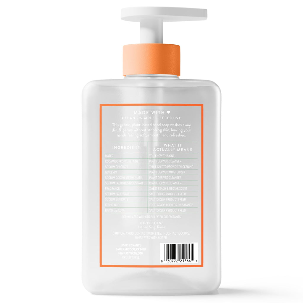 Liquid Hand Soap, Sweet Peach & Nectar, Non-drying, Naturally Derived Cleansers, Sulfate Free, 13 fl oz