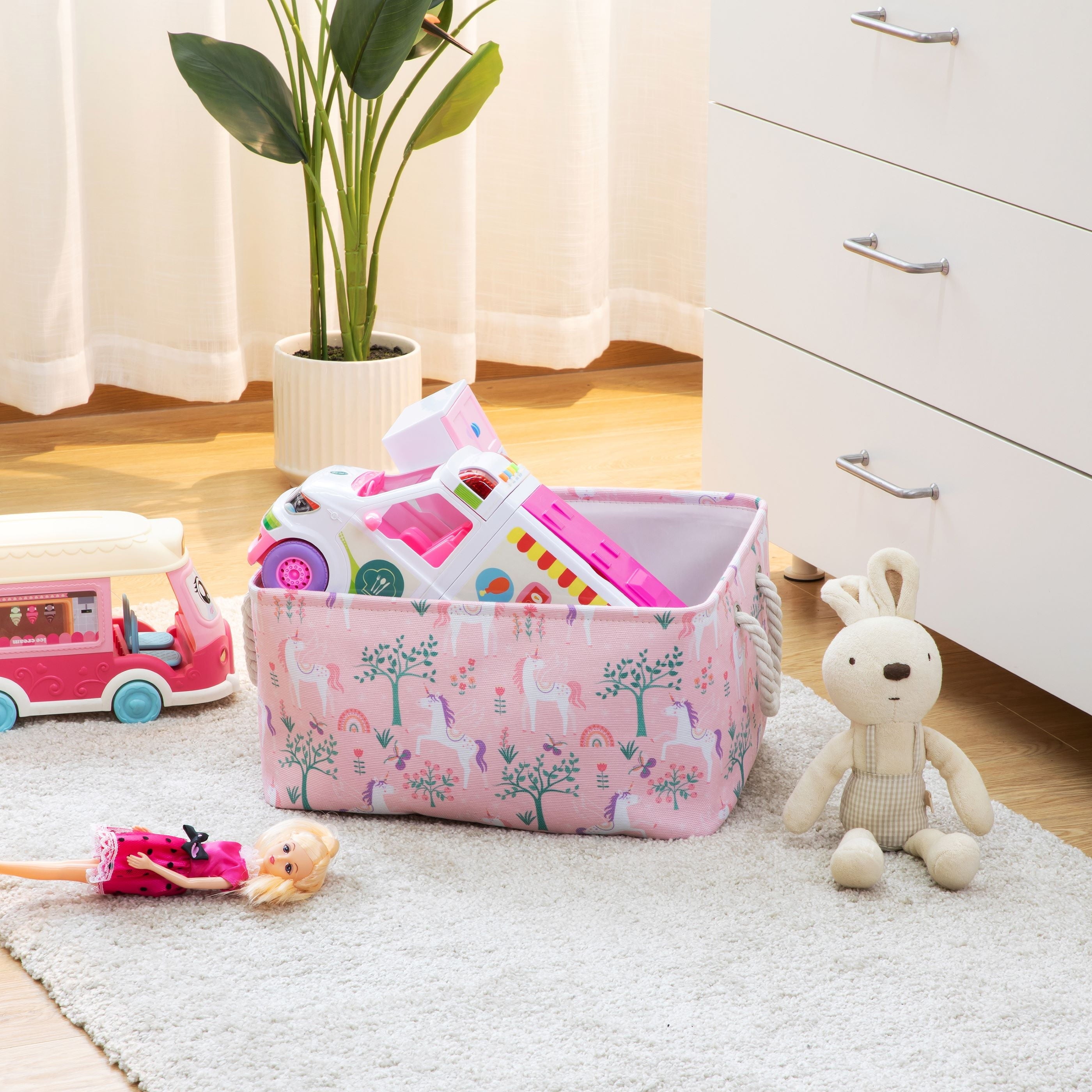 Kids Butterfly Canvas Storage Basket with Handles, 15 in x 11 in x 7.8 in