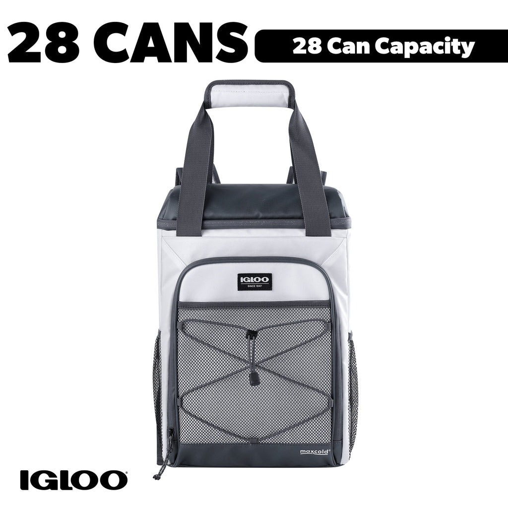 Marine Soft-Side Backpack Cooler, 28 Can Capacity, White and Gray