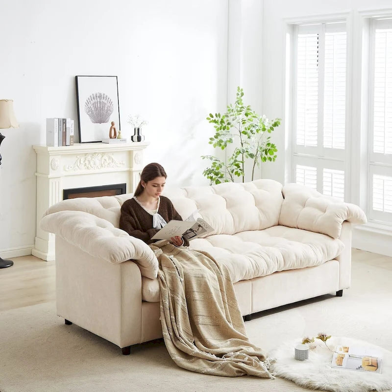 99.2 Chenille Comfort Deep Seat Sofa, Upholstered Fluffy Cloud Sofa