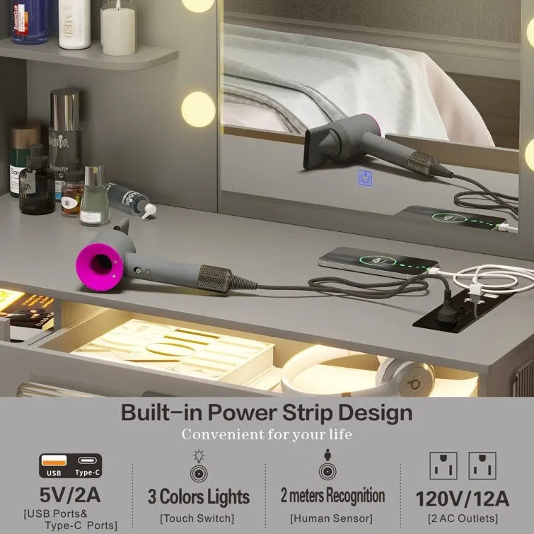 Makeup Vanity with 3 Lighting Colors