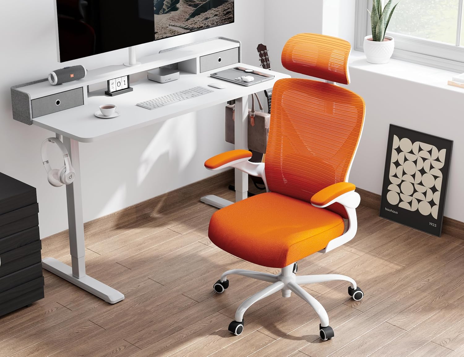 Ergonomic Office Chair - Mesh Desk Chair with Adjustable Lumbar Support High Back Computer Gaming Chairs - Big and Tall Office Chairs Adults, Comfortable for Long Hours, Orange