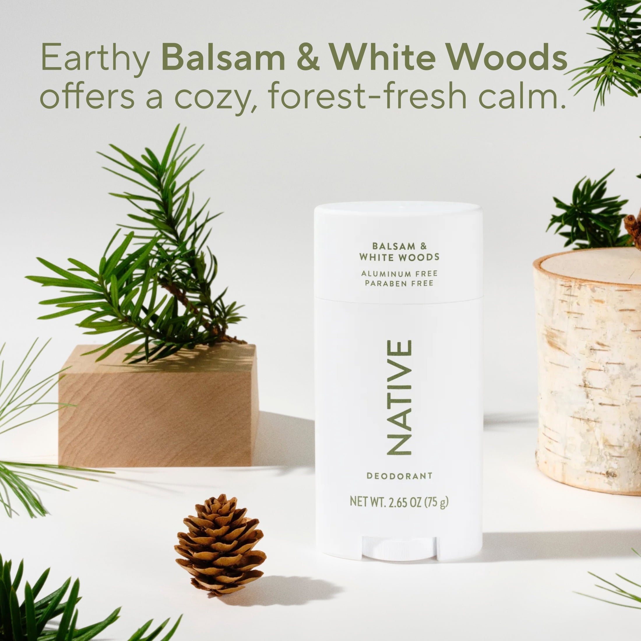 Aluminum Free Deodorant For Men, 72 Hour Solid Deodorant Stick, Balsam & White Woods, 2.65oz