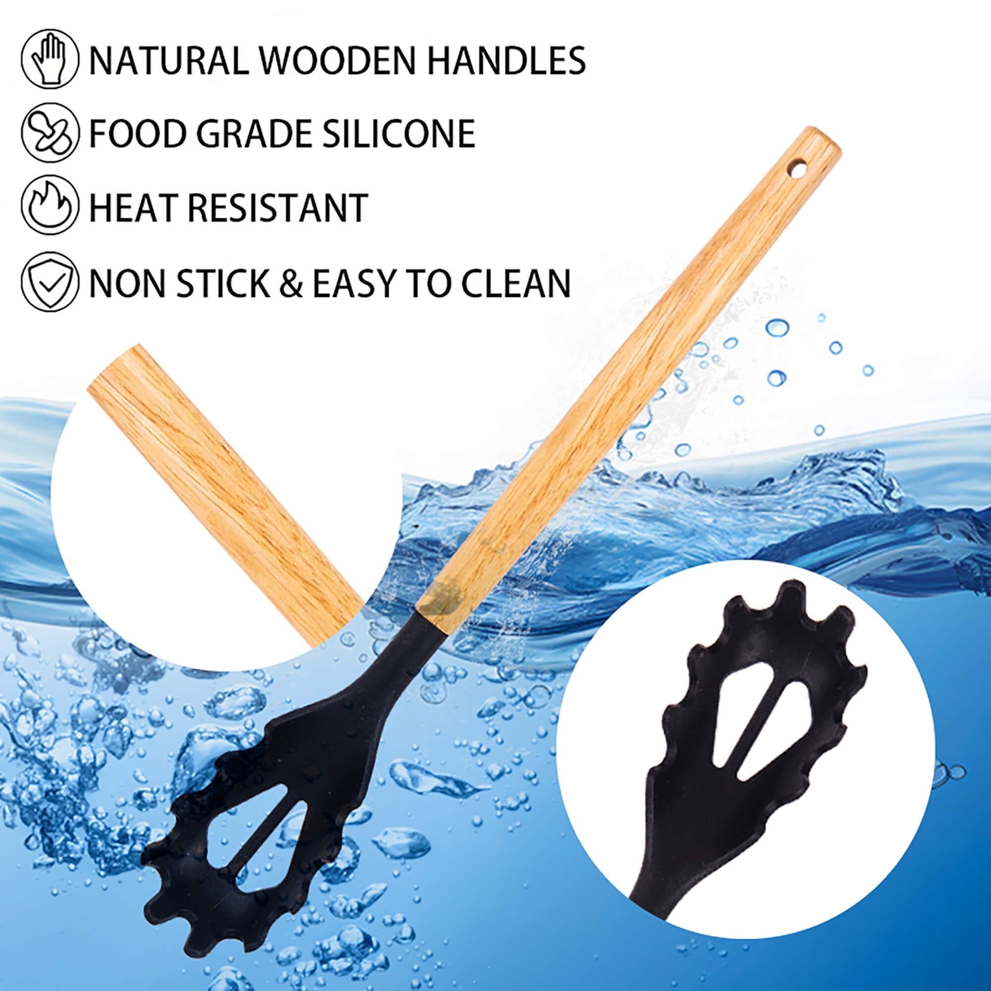 19-Piece Silicone Kitchen Utensil & Knife Set - Heat-Resistant Cooking Tools Non-Stick Safe Gift for Mom or Women Black
