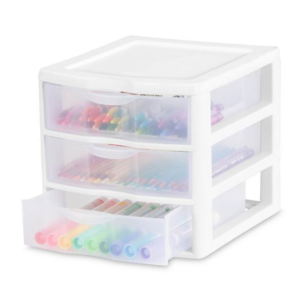 3 Drawer Clear Storage Bin, Desktop Drawer Storage Container, White