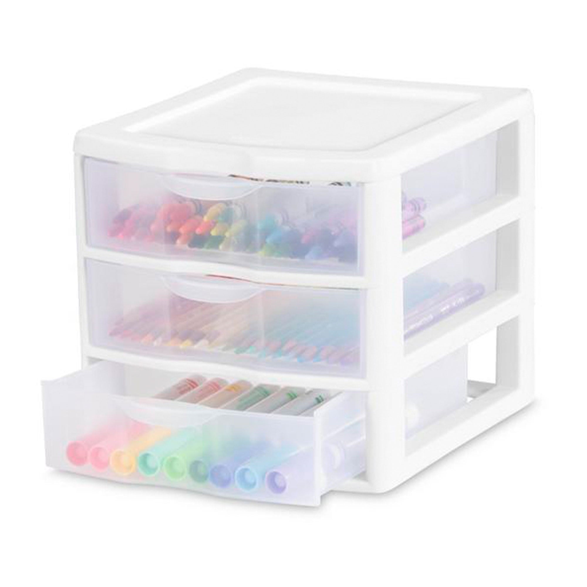 3 Drawer Clear Storage Bin, Desktop Drawer Storage Container, White