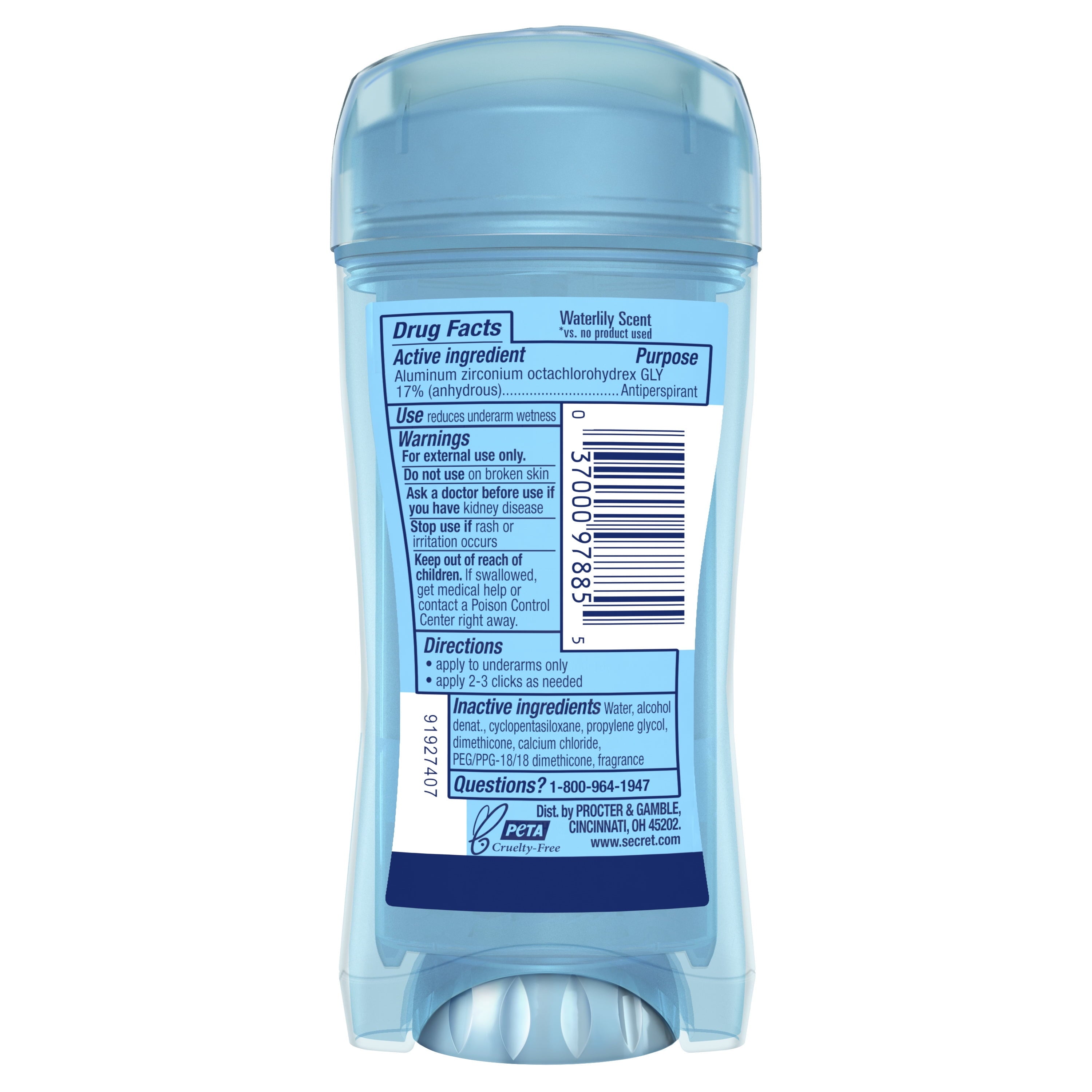 Clear Gel Antiperspirant and Deodorant for Women, Waterlily Scent, 2.6 oz