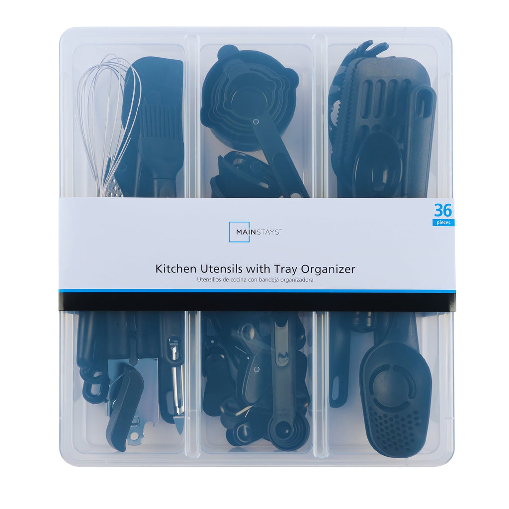 36 Piece Kitchen Gadget Set with Kitchen Cooking Utensils, and Drawer Organizer, Black