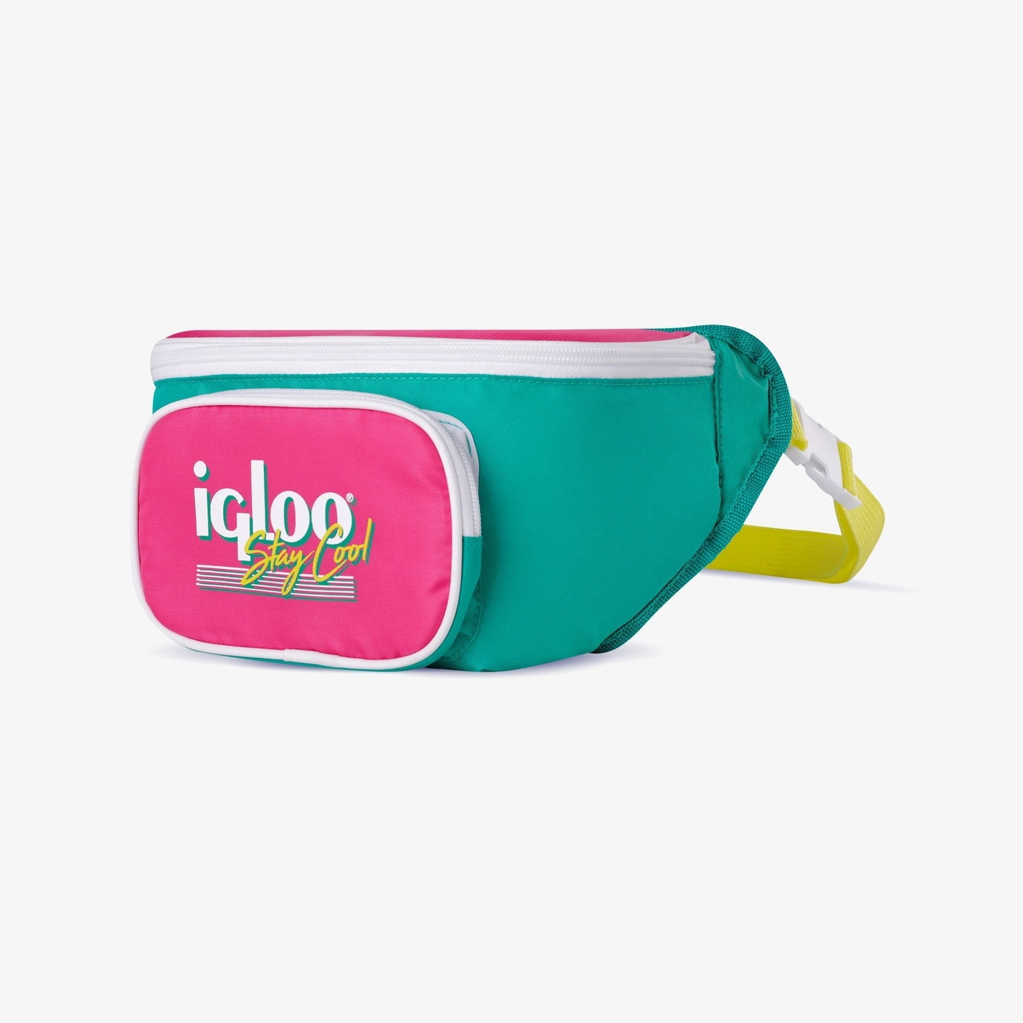 3 can Retro Fanny Pack Cooler Bag, Purple and Aqua Blue