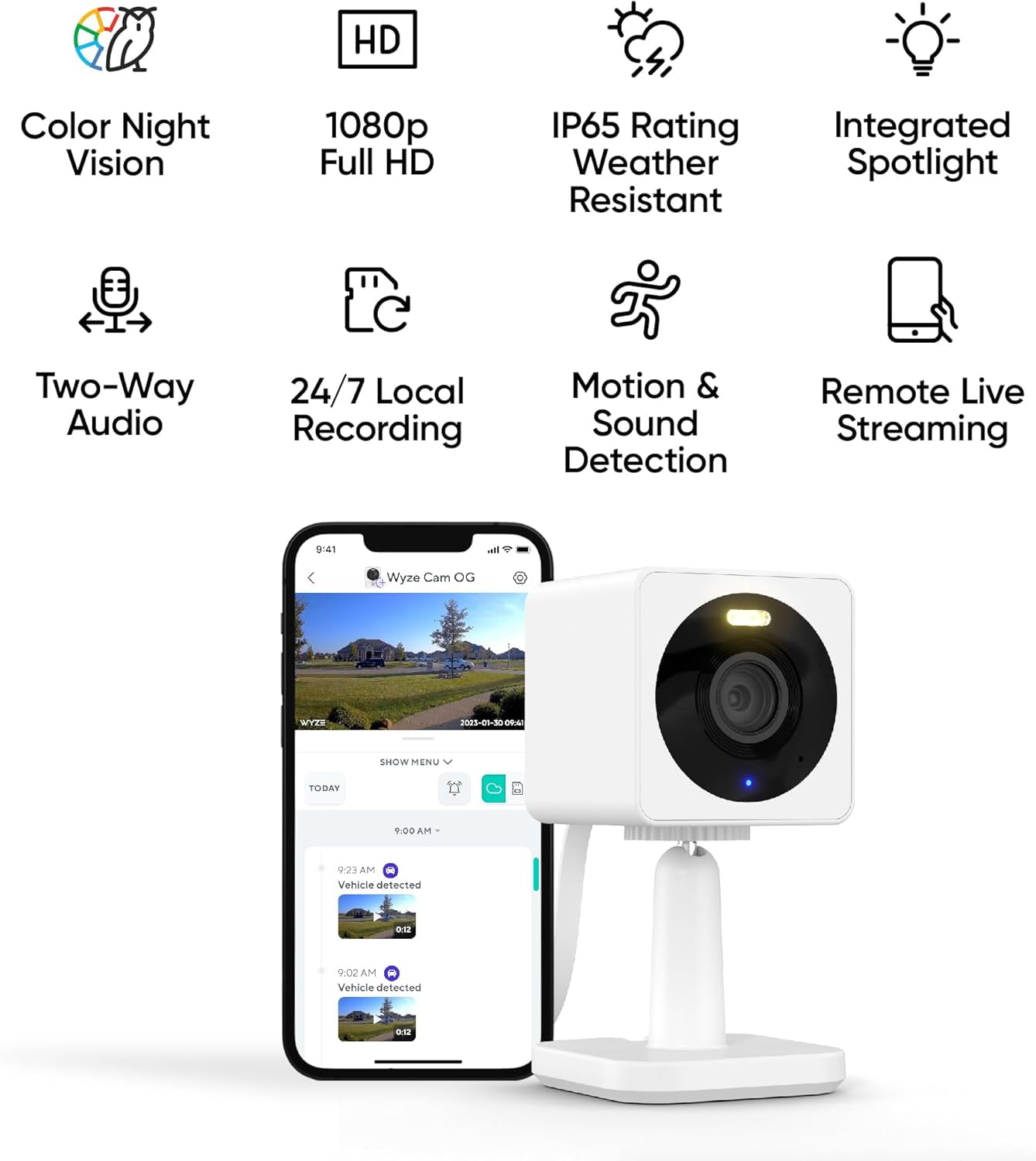 Cam OG 1080p Indoor and Outdoor Smart Security Camera with Color Night Vision and Spotlight