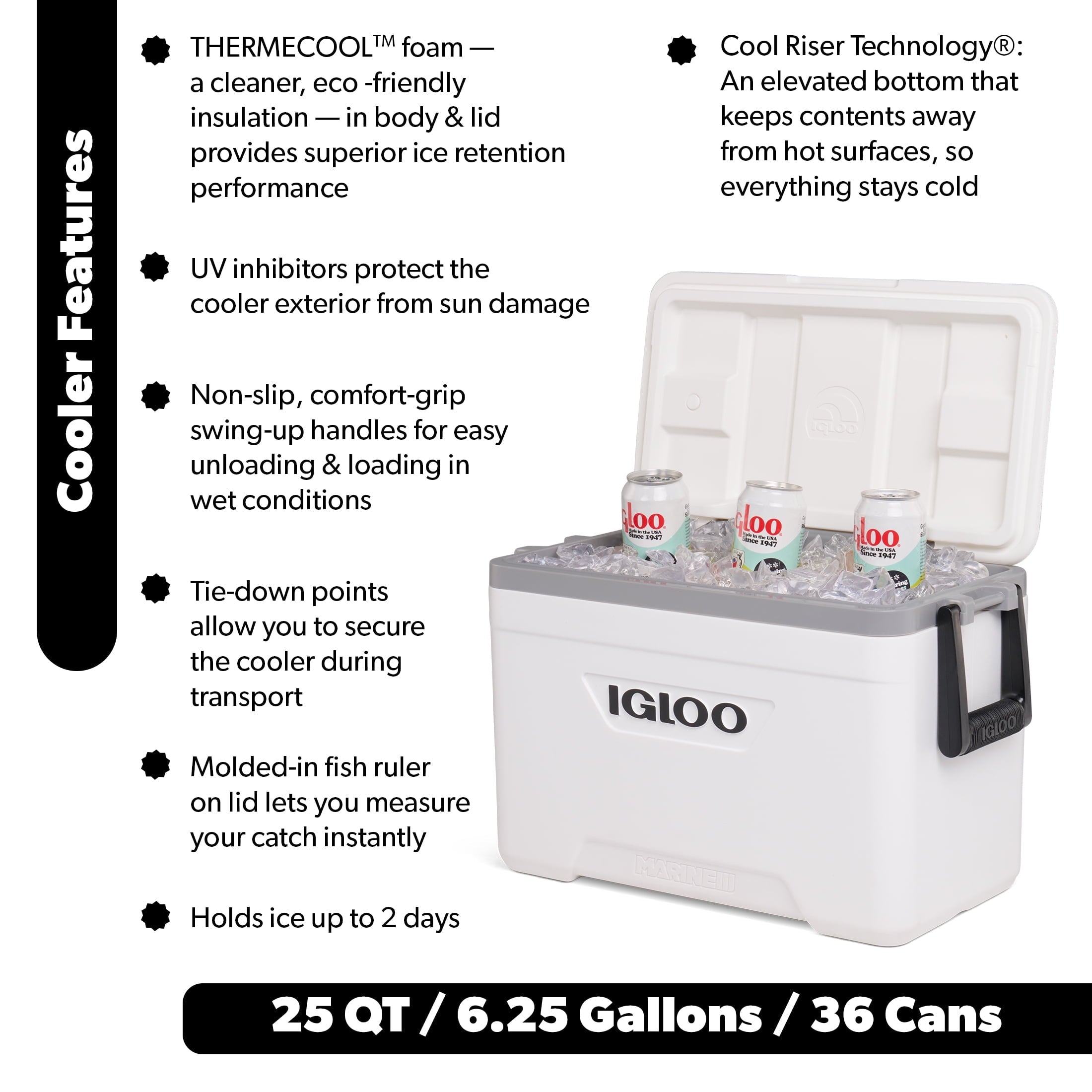 25 QT Marine Hard Sided Cooler, White