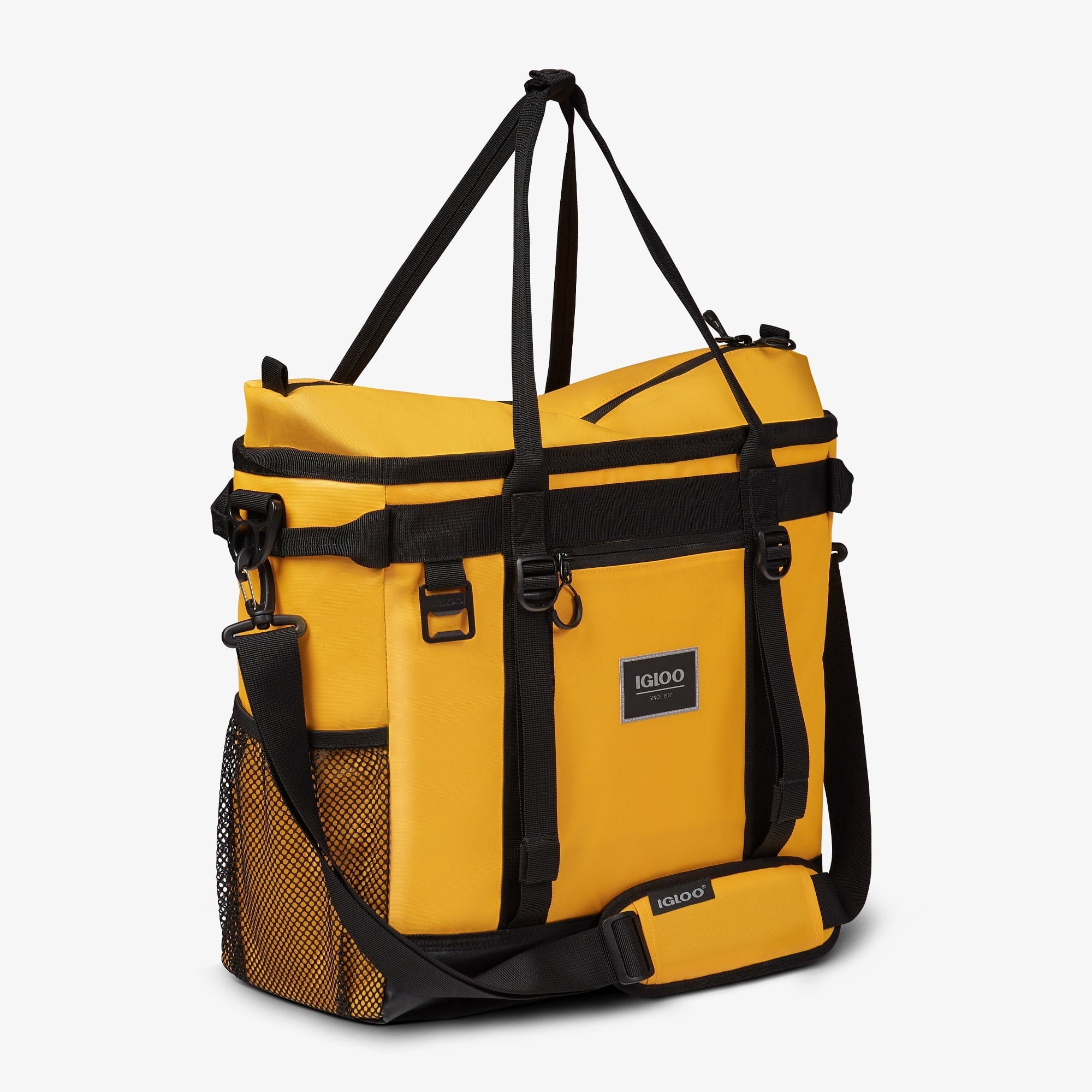 30 Can Capacity Pursuit Tote Cooler Bag with Padded Strap, Yellow and Black