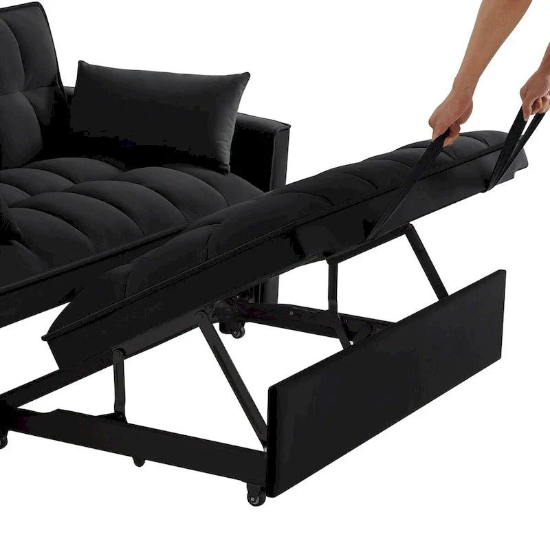 4 in1 Loveseat Sofa Bed with Armrests & Storage Pockets, Multi-Function Tufted Pull-out Sofa Bed with Adjustable Backrest