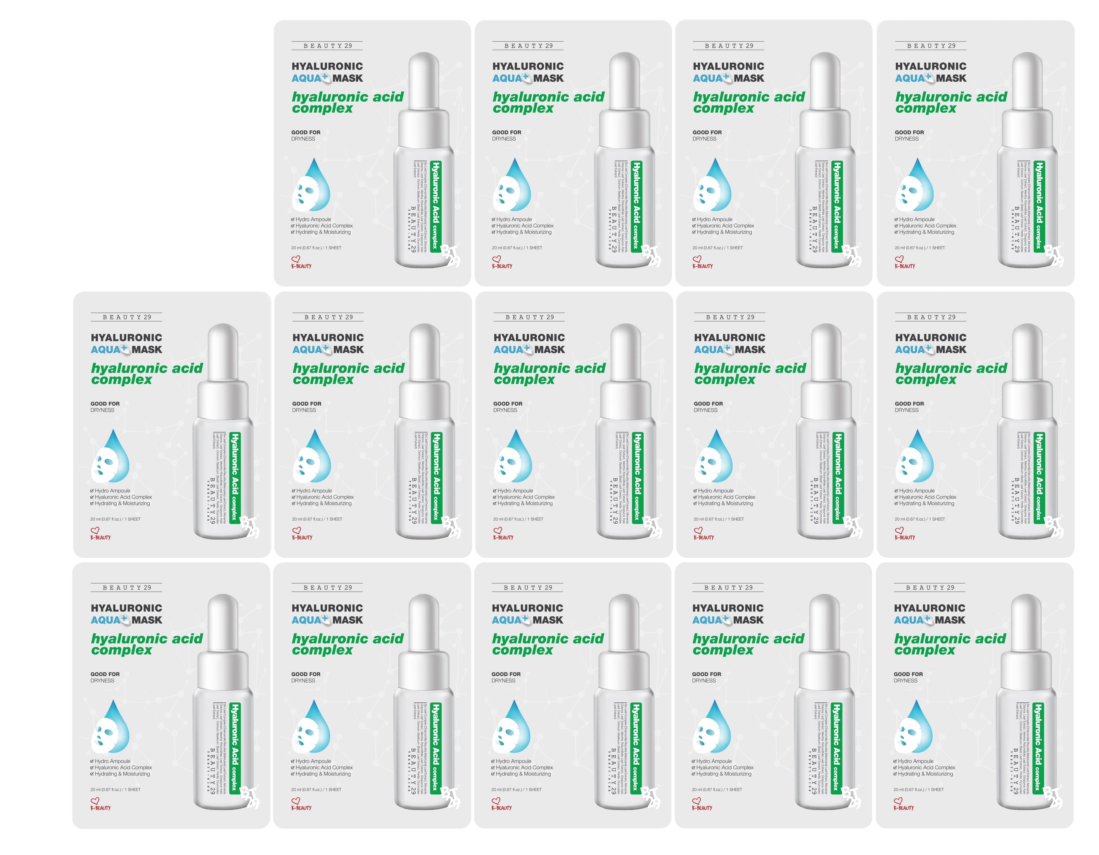 BEAUTY29 Hyaluronic Aqua Plus Essence Full Face Facial Sheet Mask 14 Sheets - 2 WEEKS SET