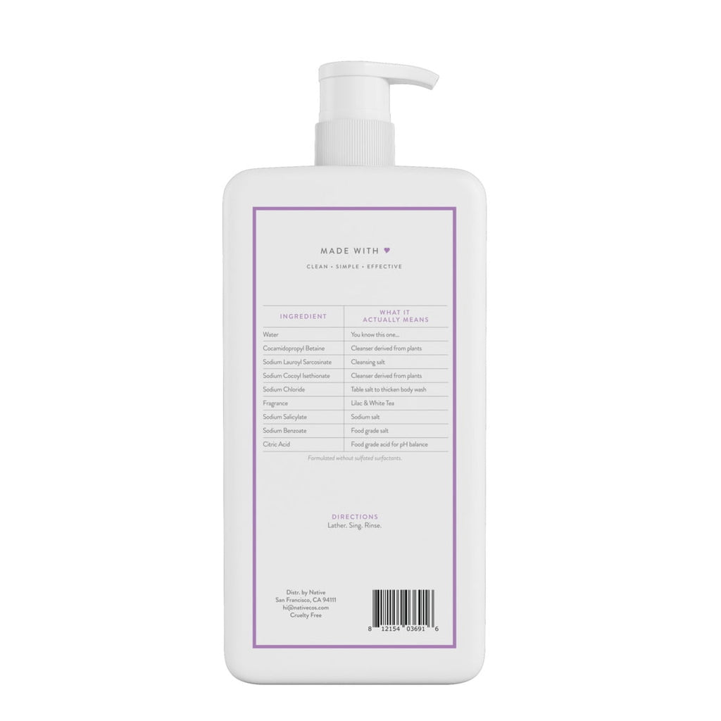 Body Wash, Lilac & White Tea, Sulfate Free, Naturally Derived Ingredients, 24hr Freshness, for Women & Men, 36 fl oz