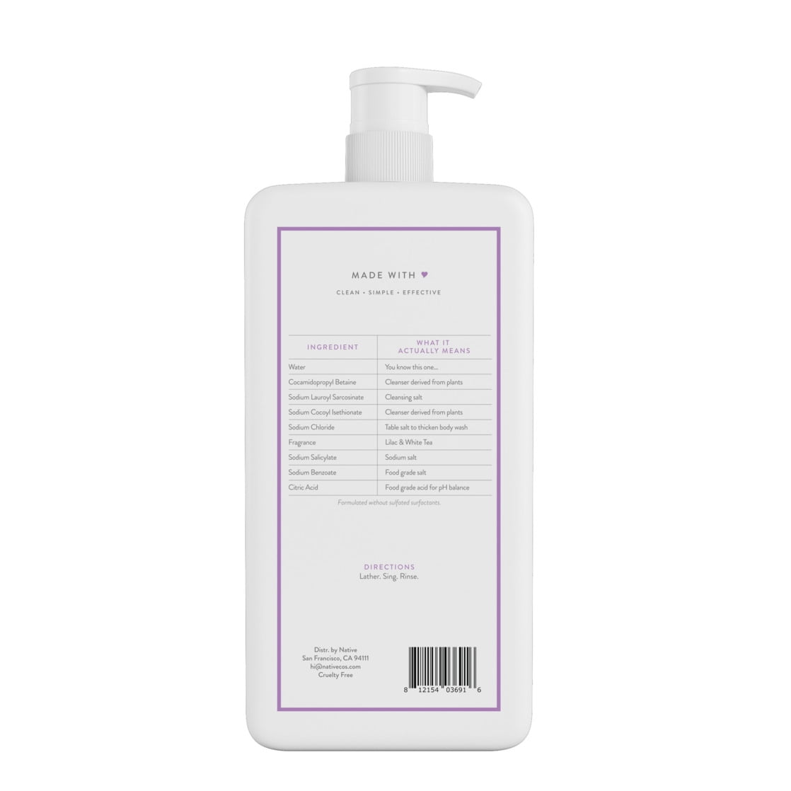 Body Wash, Lilac & White Tea, Sulfate Free, Naturally Derived Ingredients, 24hr Freshness, for Women & Men, 36 fl oz