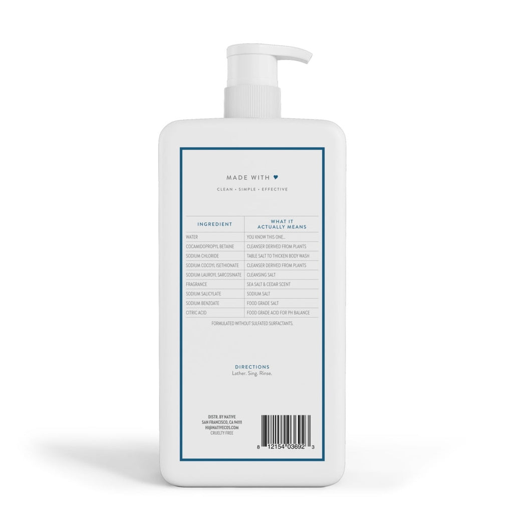 Body Wash, Sea Salt & Cedar, Sulfate Free, Naturally Derived Ingredients, 24hr Freshness, for Women & Men, 36 fl oz