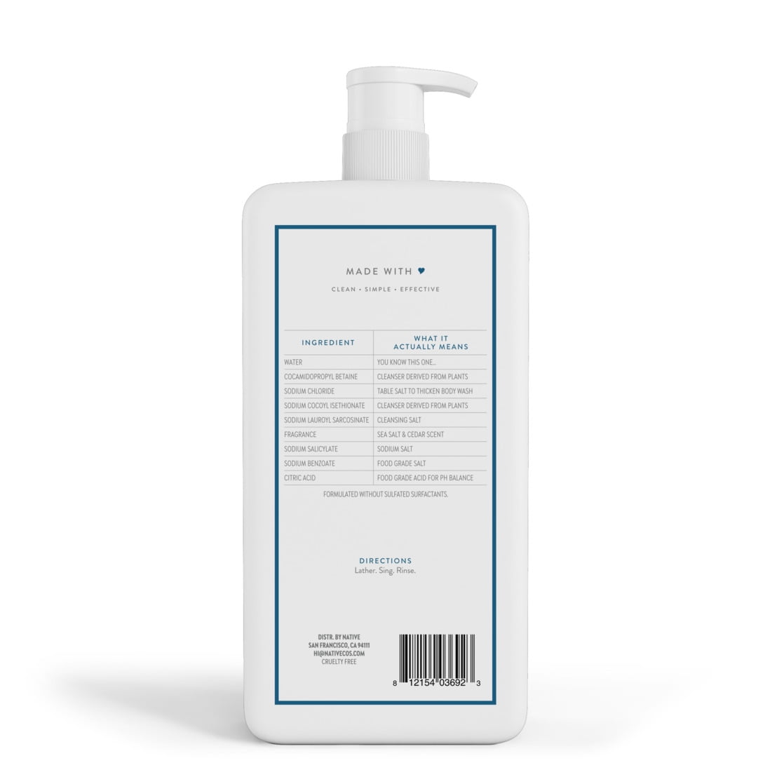 Body Wash, Sea Salt & Cedar, Sulfate Free, Naturally Derived Ingredients, 24hr Freshness, for Women & Men, 36 fl oz