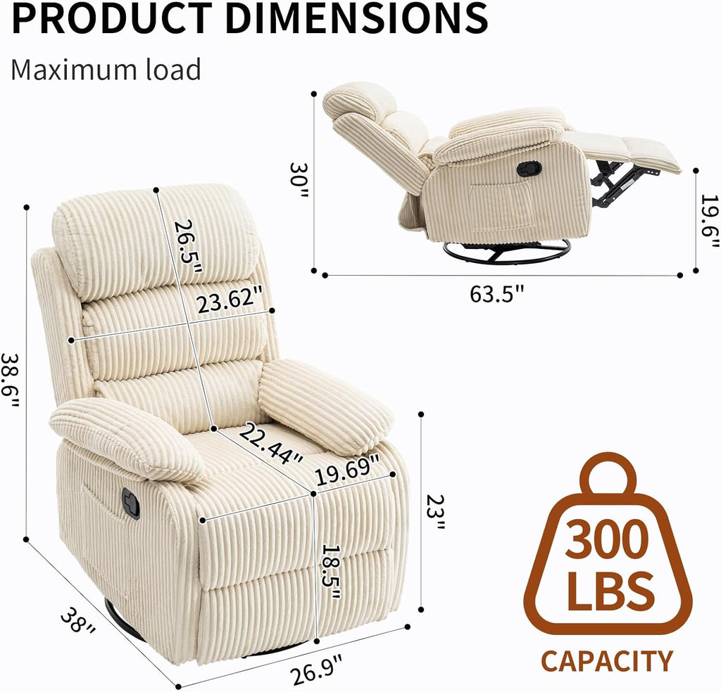 Adult 360° Rocking Recliner ChairNursery Rocker Reclining Chair with Side Pocket, a Comfy upholstered Single Sofa Armchair. Suitable for Living Room, Bedroom Nursing use, Velvet Fabric in Beige
