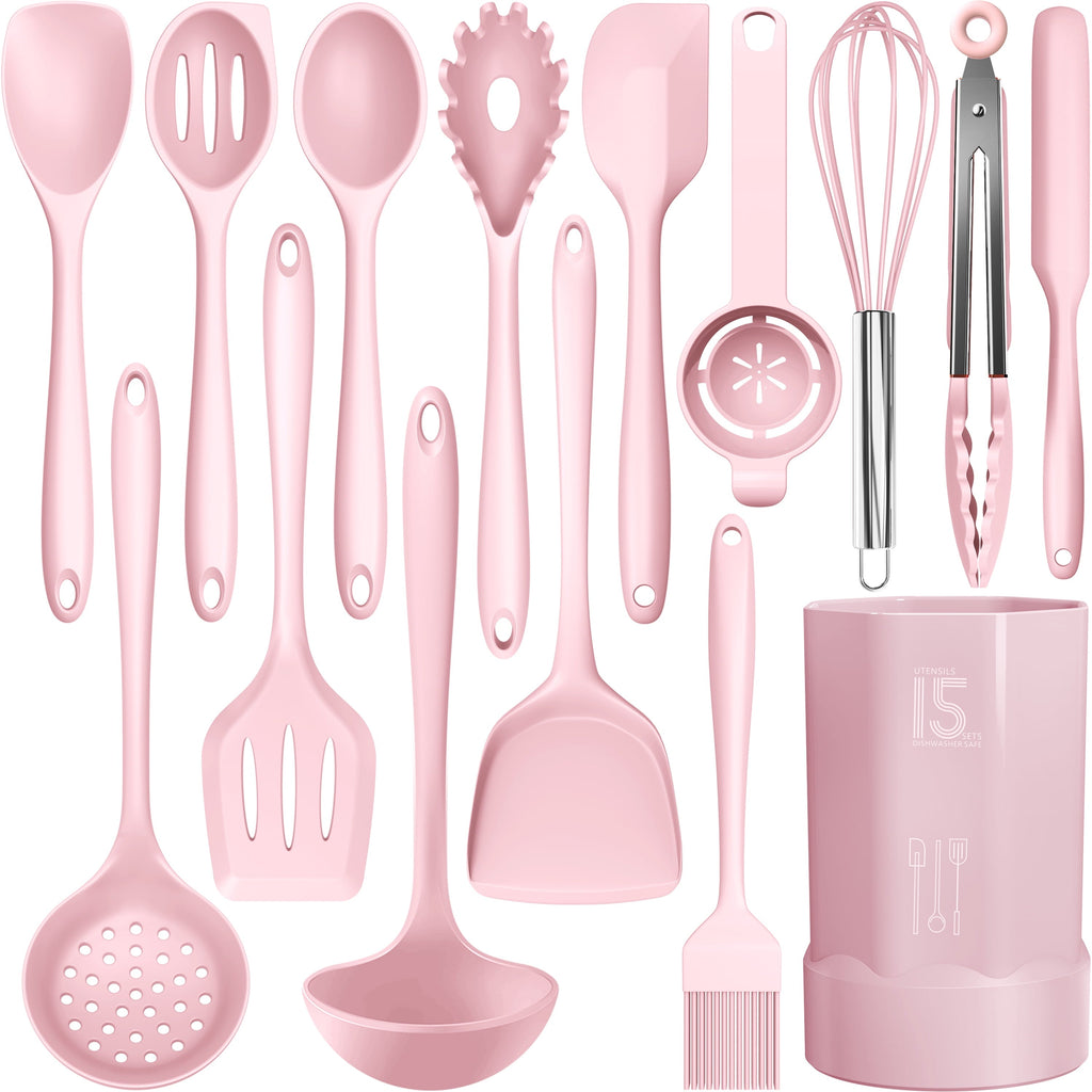 Black Silicone Cooking Utensils Set - 446°F Kitchen Utensils,Turner Tongs,Spatula,Spoon,Brush,Whisk,Kitchen Utensil Gadgets Tools Set for Nonstick Cookware, (BPA Free)