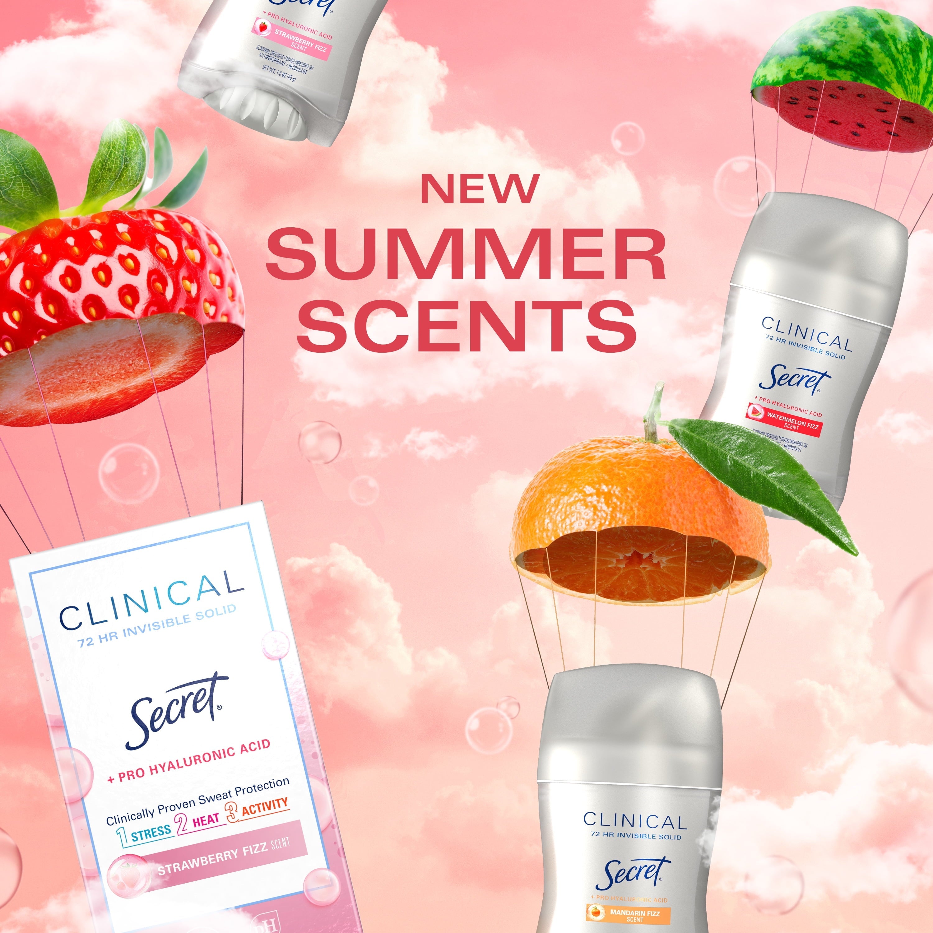 Clinical 72 HR Invisible Solid Antiperspirant Watermelon Fizz with Pro-Hyaluronic Power 1.6 oz