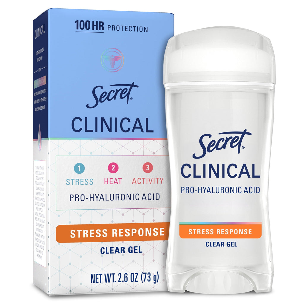 Clinical Antiperspirant Deodorant for Women, 100HR Sweat & Odor Protection, Pro-Hyaluronic Acid, Clear Gel, Stress Response, 2.6 oz