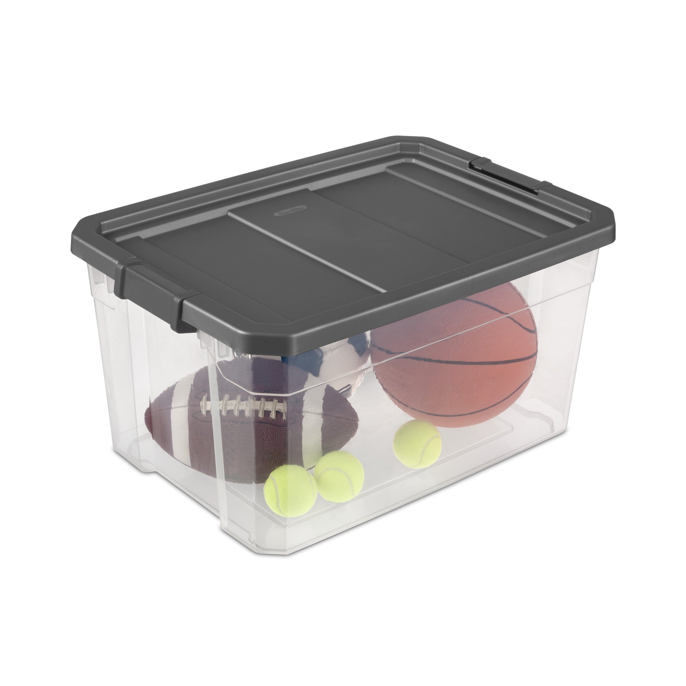 76 Quart Stacker Storage Bin, Clear Plastic Storage Container with Latch Lid, , Dark Gray