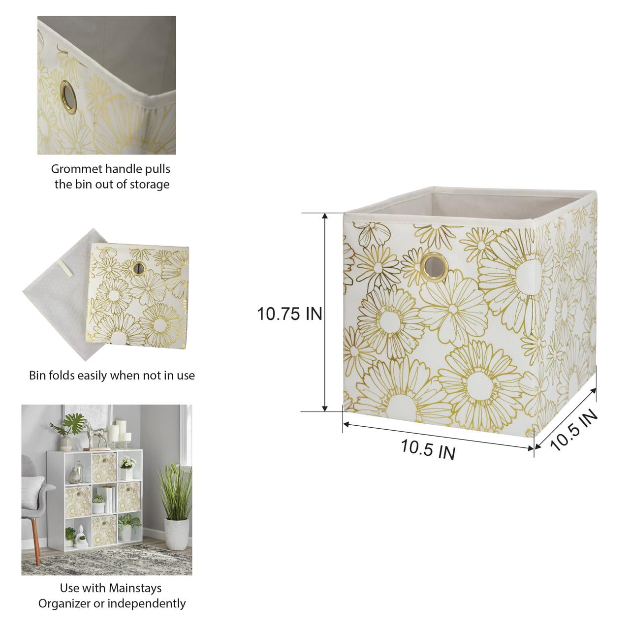 Collapsible Fabric Cube Storage Bin, Rich Black