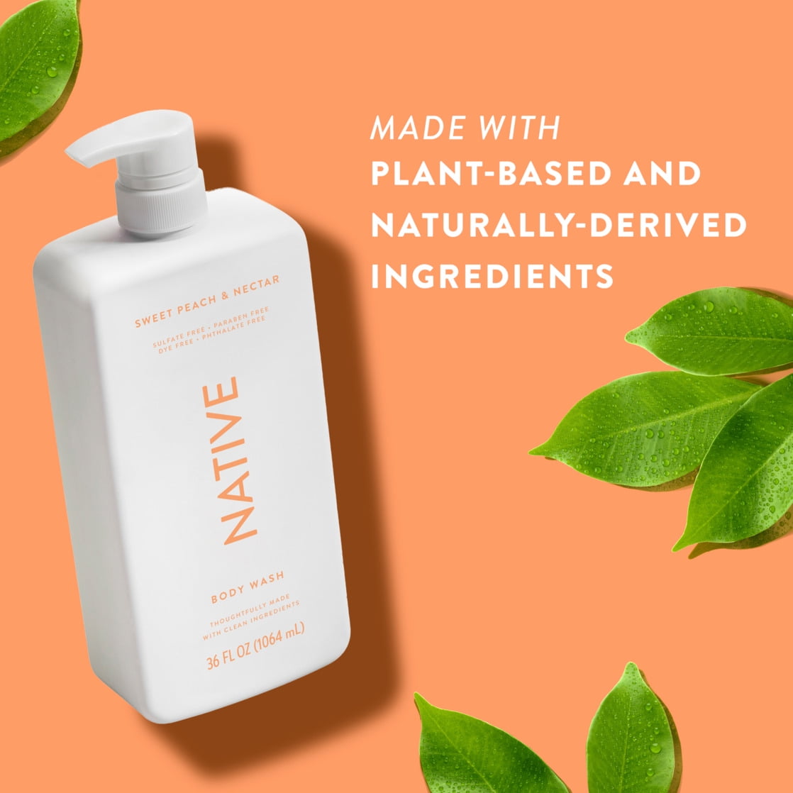 Body Wash, Sweet Peach & Nectar, Sulfate Free, Naturally Derived Ingredients, 24hr Freshness, for Women & Men, 36 fl oz