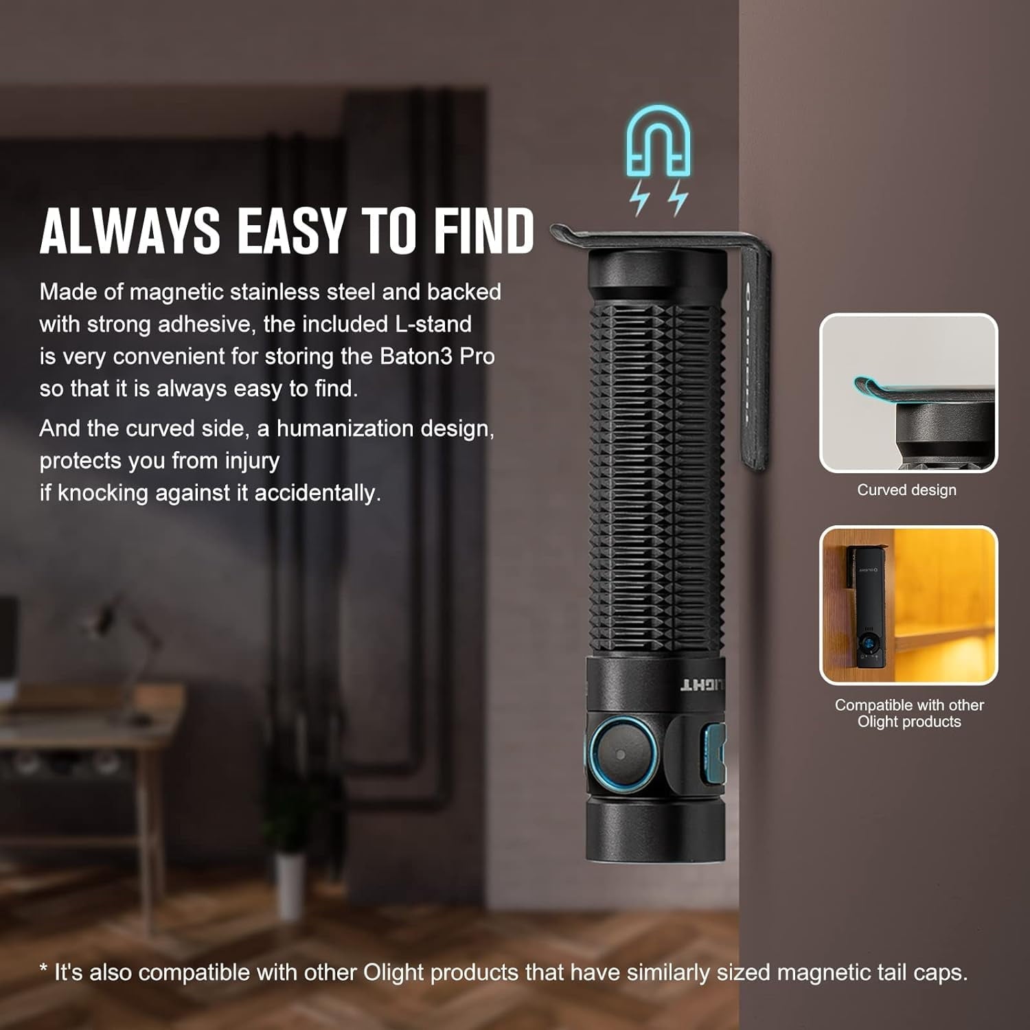 Baton 3 Pro Brush Strokes Rechargeable Flashlight, 1500 Lum, Cool White （Black）