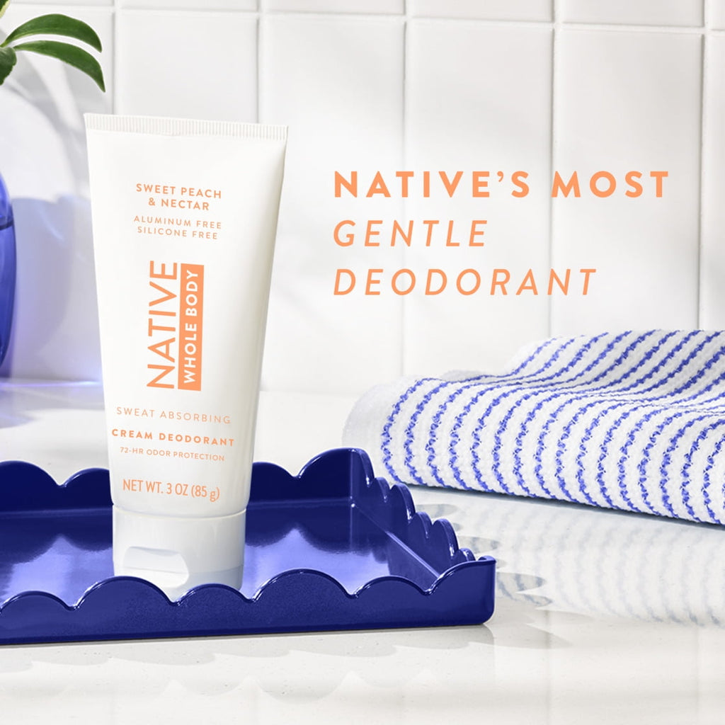 Native Whole Body Deodorant Invisible Cream, Sweet Peach & Nectar, Aluminum-Free, 3 oz