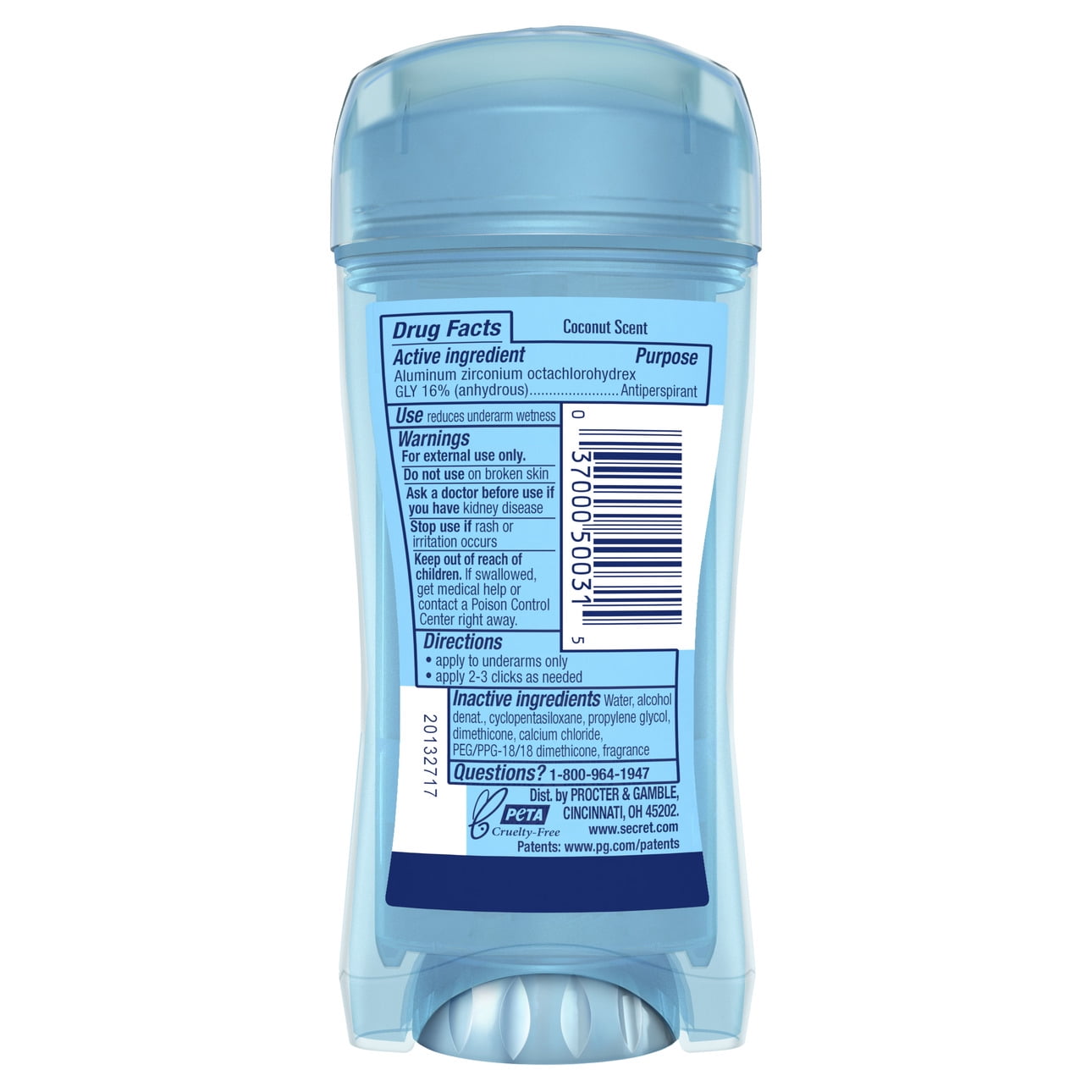 Clear Gel Antiperspirant and Deodorant, Coconut Scent, 2.6 oz.
