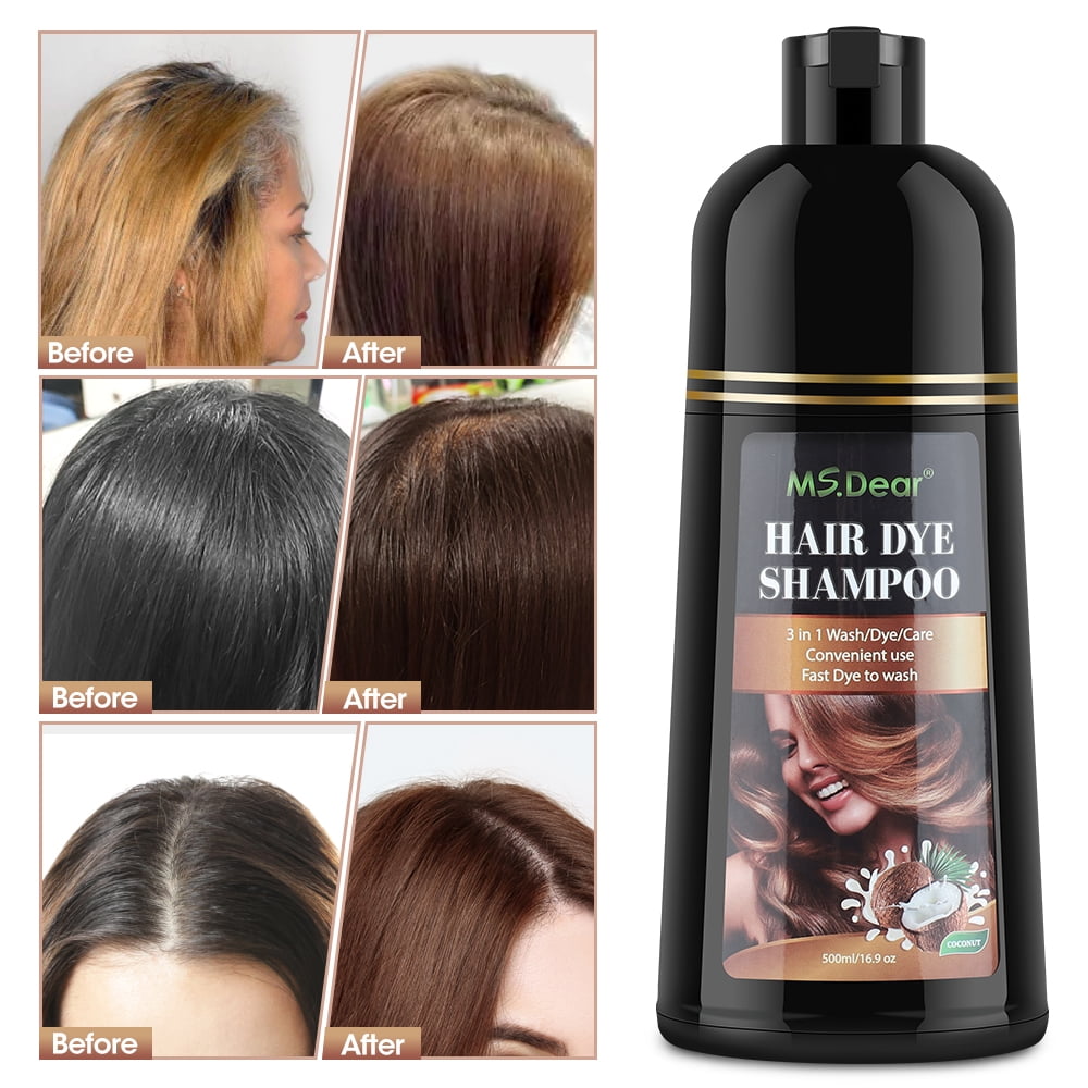 Color Shampoo, Dye Shampoo Coconut Oil Essence Moisturizing 500ml (Coffee)
