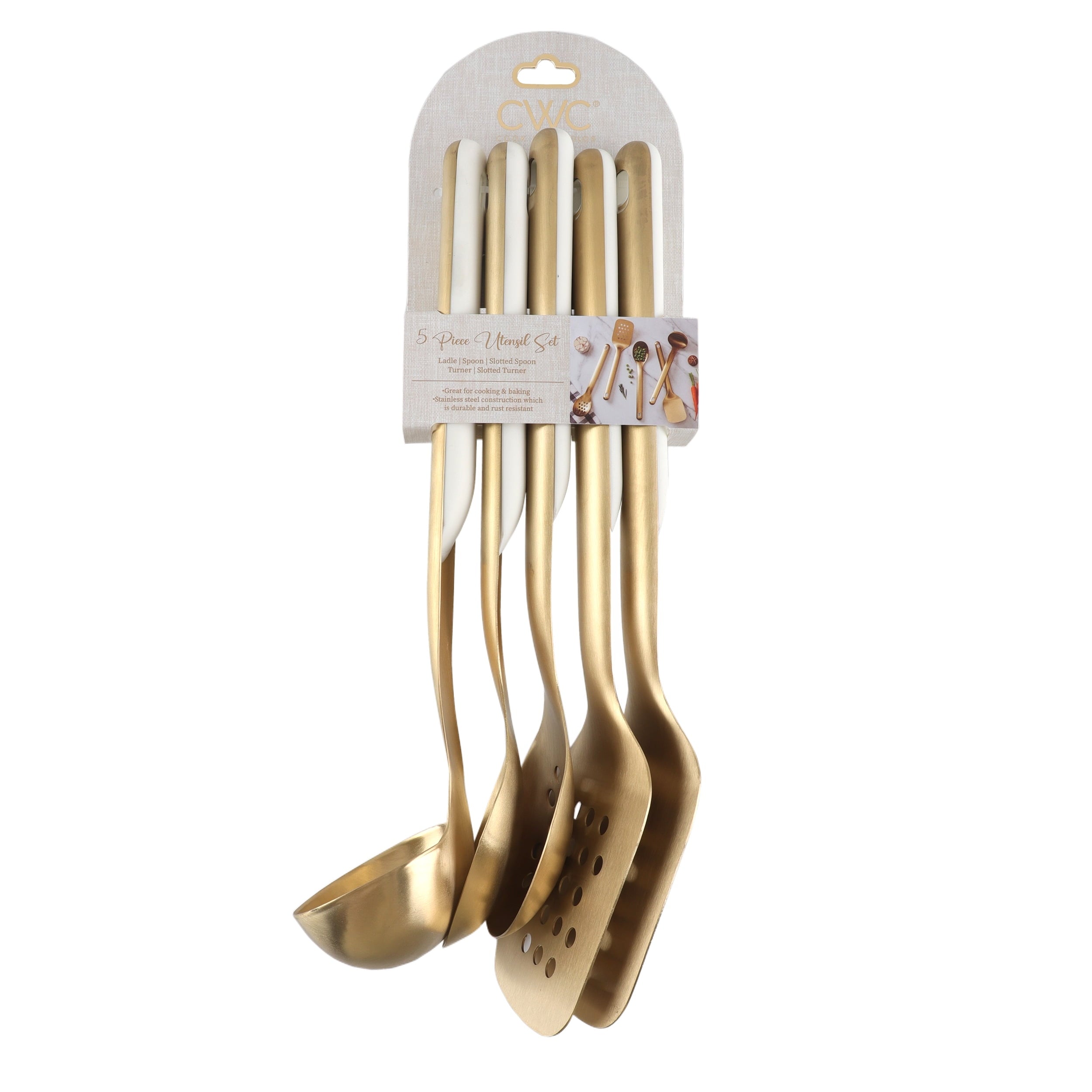 5-Piece Stainless Steel Utensil Set – Gold, & Stylish Kitchen Tools