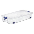66 Quart Latching Underbed Wheeled Storage Bin, Clear Plastic Storage Container with Latch Lid, Blue