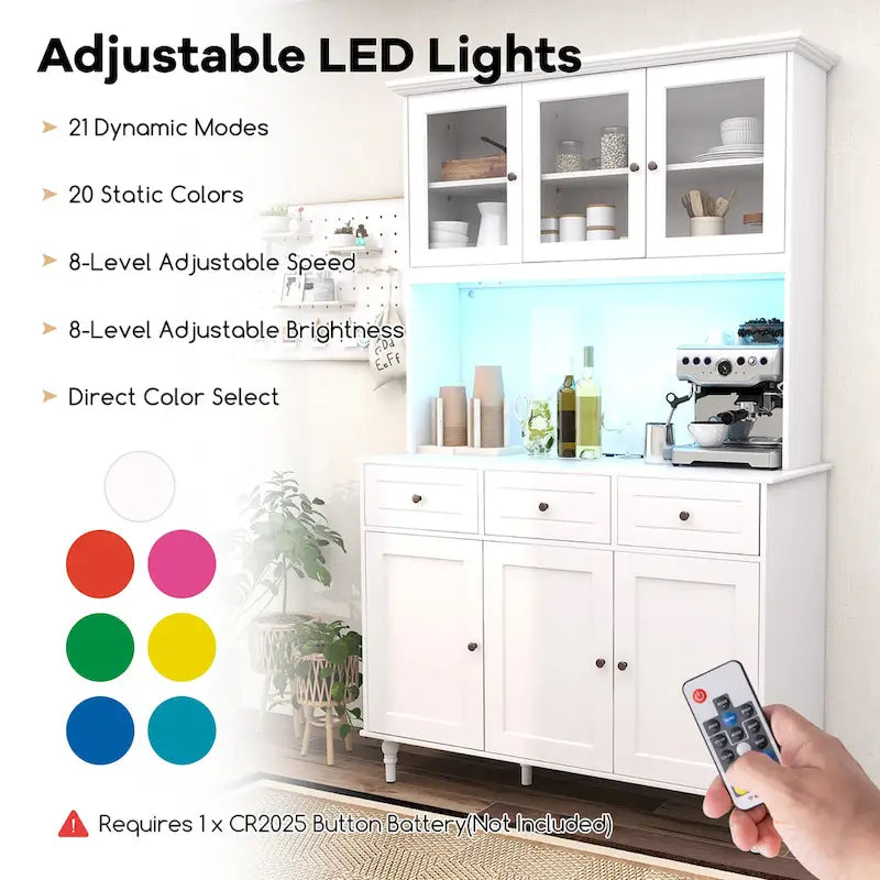 Gymax 77 Tall Kitchen Pantry Storage Cabinet with LED Lights and