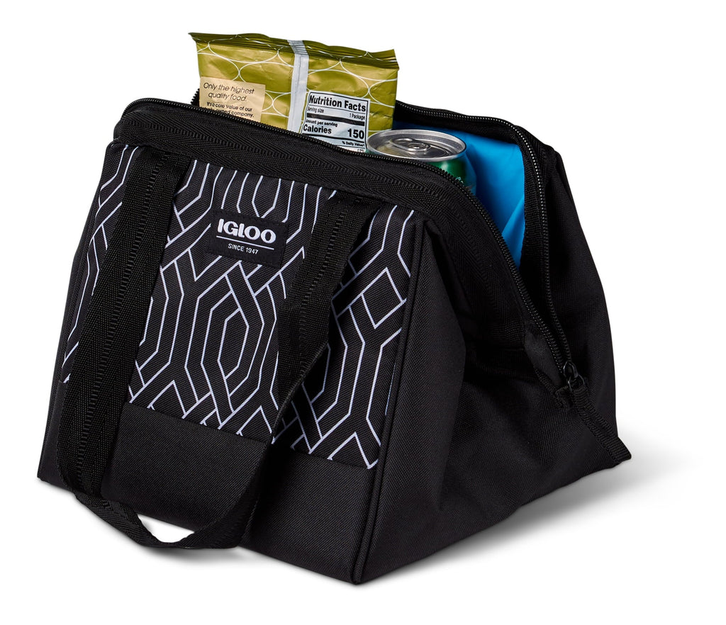 Leftover Polyester Lunch Tote Cooler, 9 Can Capacity, Black and White, Well Suited to Hot or Cold Meals Away from Home