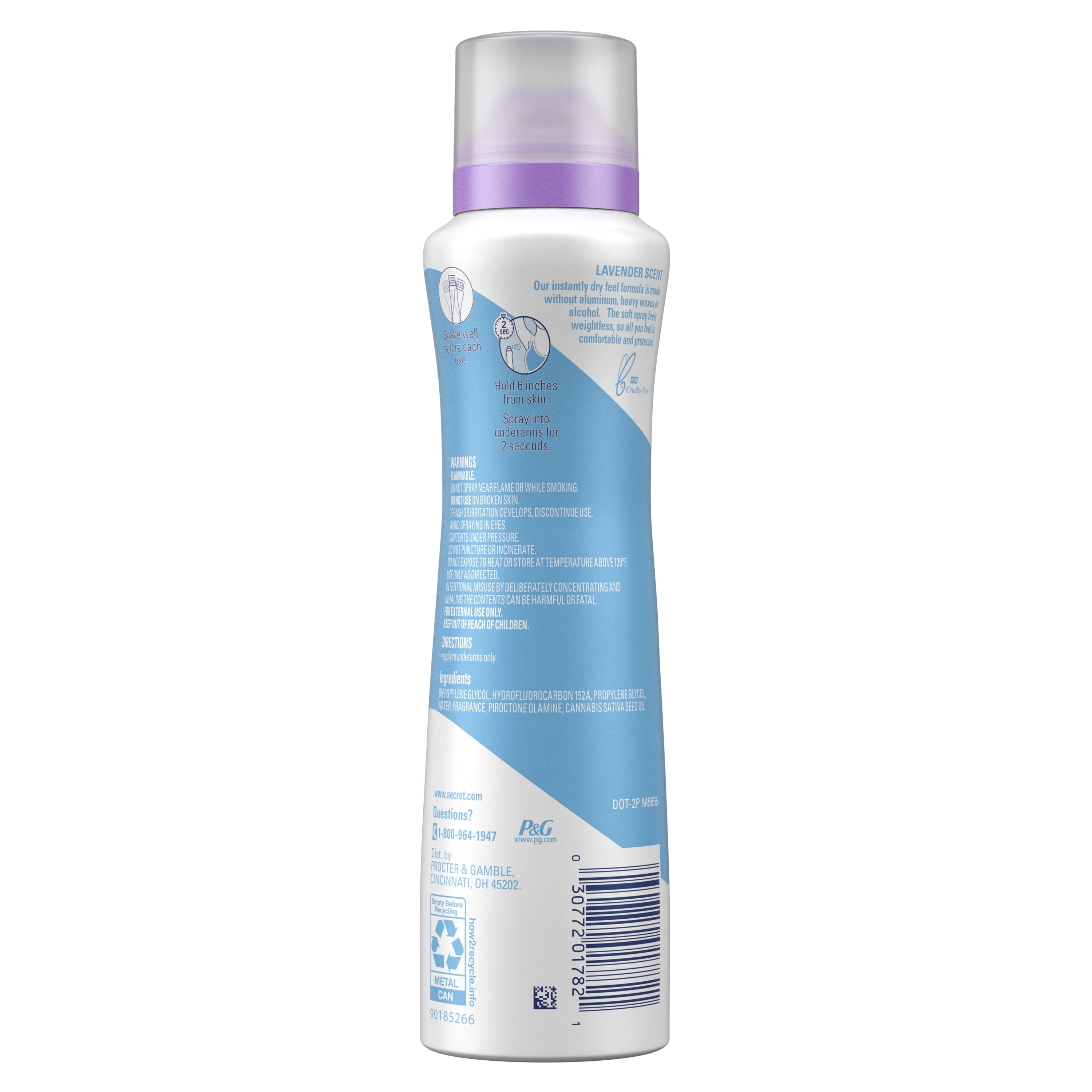 Dry Spray Aluminum Free Women's Deodorant, Lavender and Hemp Seed Oil, 4.1oz